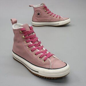 Converse Ladies 8.5 Chuck Taylor All Star Hiker Boots Pink Leather Sherpa Shoes